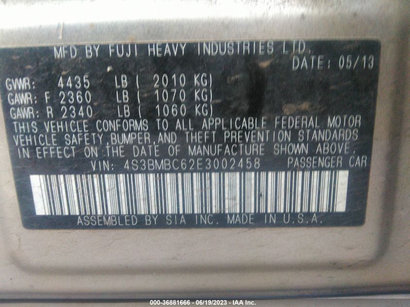 2014 SUBARU LEGACY 2.5I PREMIUM - 4S3BMBC62E3002458