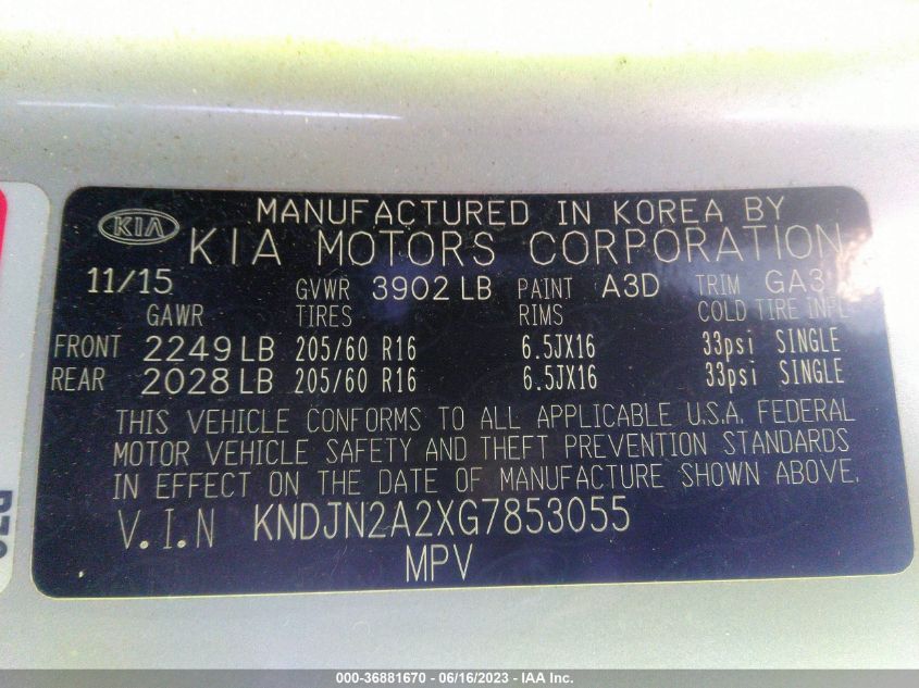 2016 KIA SOUL BASE - KNDJN2A2XG7853055