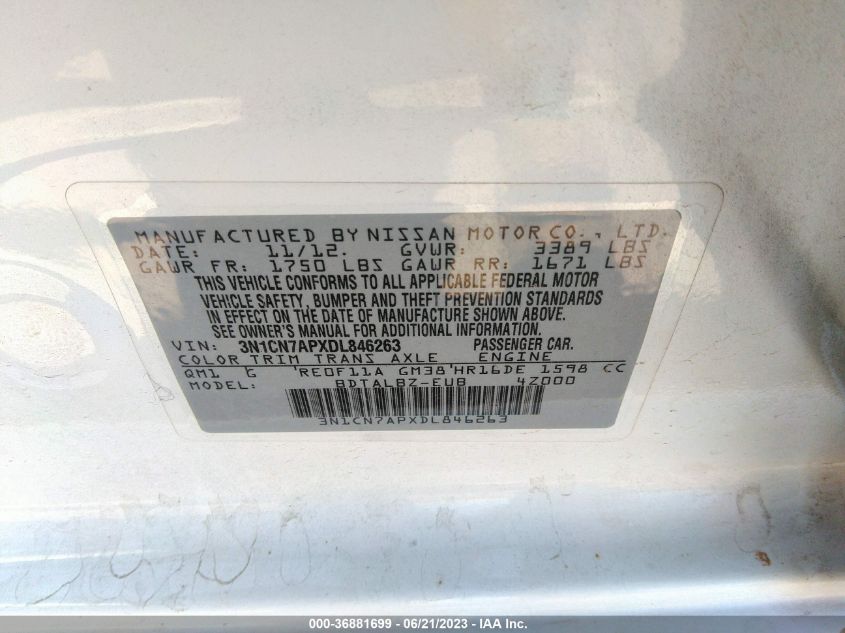 2013 NISSAN VERSA SV - 3N1CN7APXDL846263