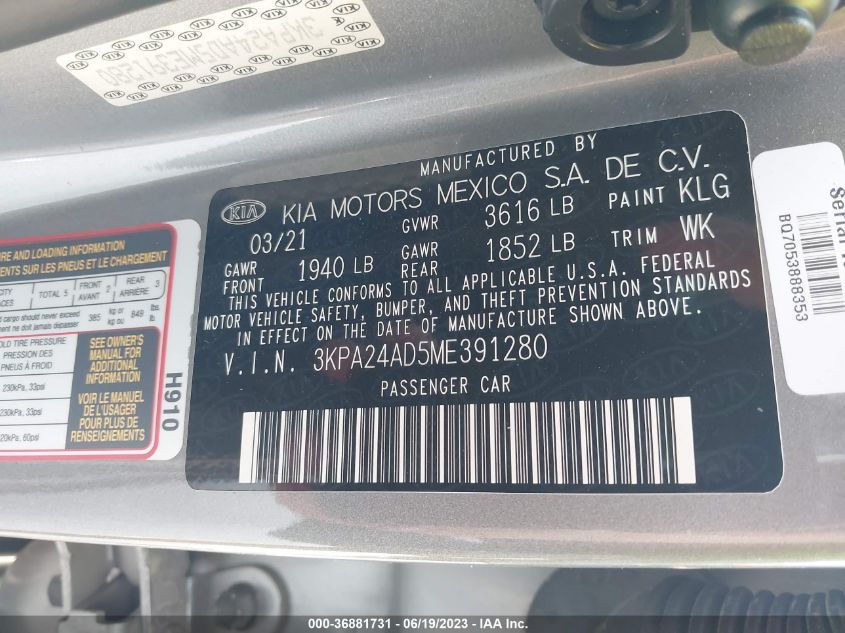 2021 KIA RIO S - 3KPA24AD5ME391280