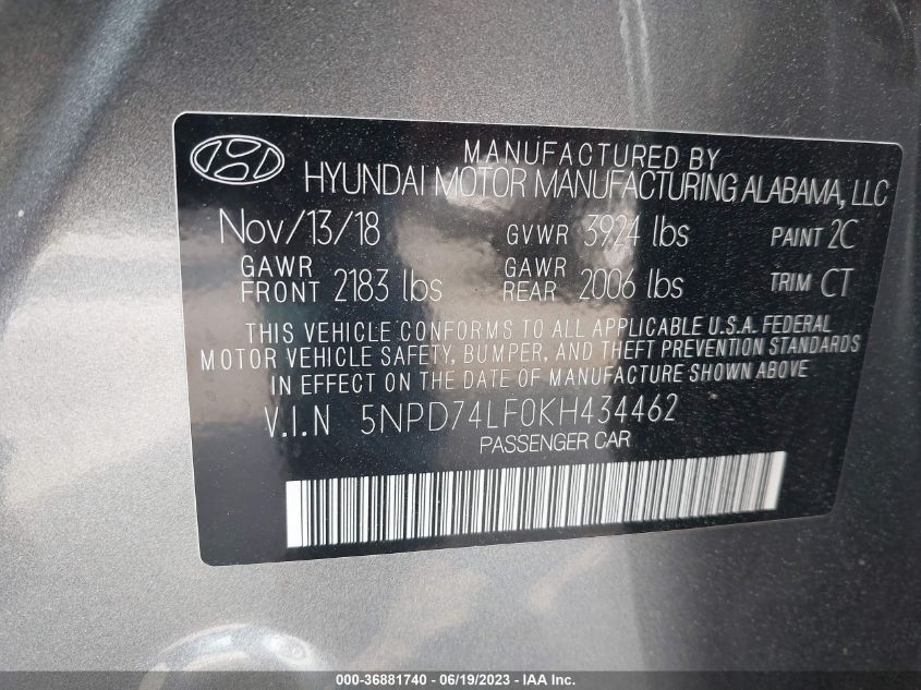 2019 HYUNDAI ELANTRA SE - 5NPD74LF0KH434462