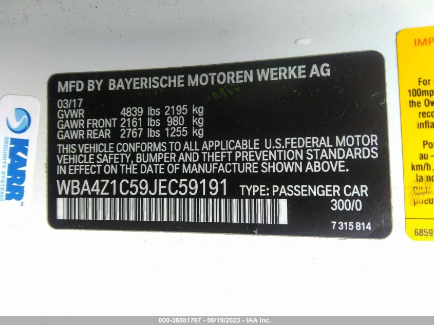 2018 BMW 4 SERIES 430I - WBA4Z1C59JEC59191