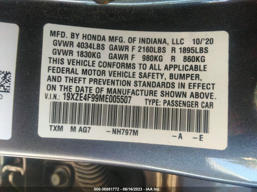 2021 HONDA INSIGHT TOURING - 19XZE4F99ME005507
