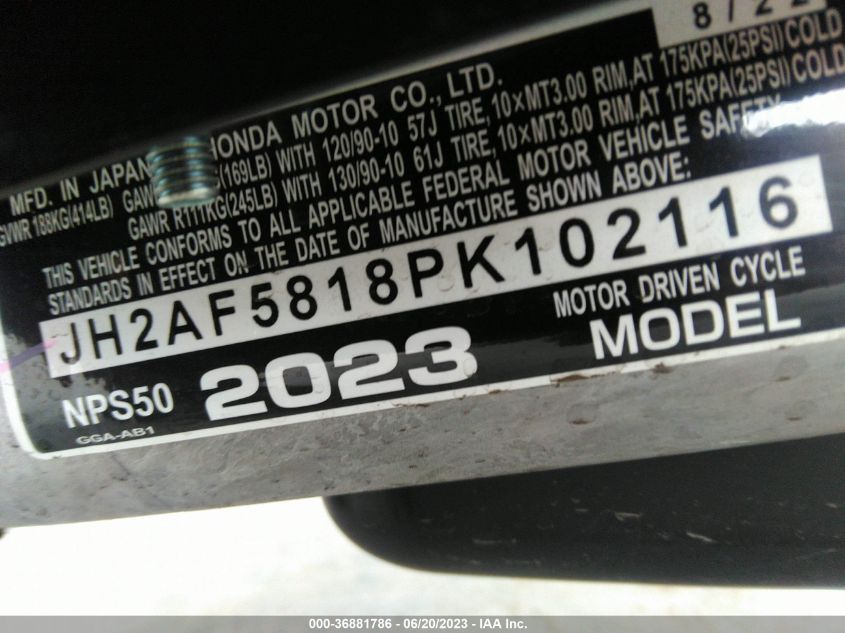 2023 HONDA NPS50 - JH2AF5818PK102116