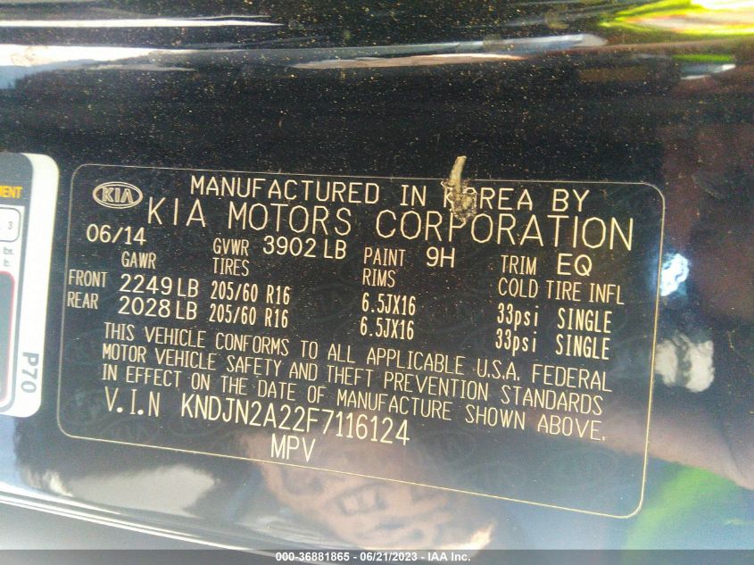 2015 KIA SOUL BASE - KNDJN2A22F7116124
