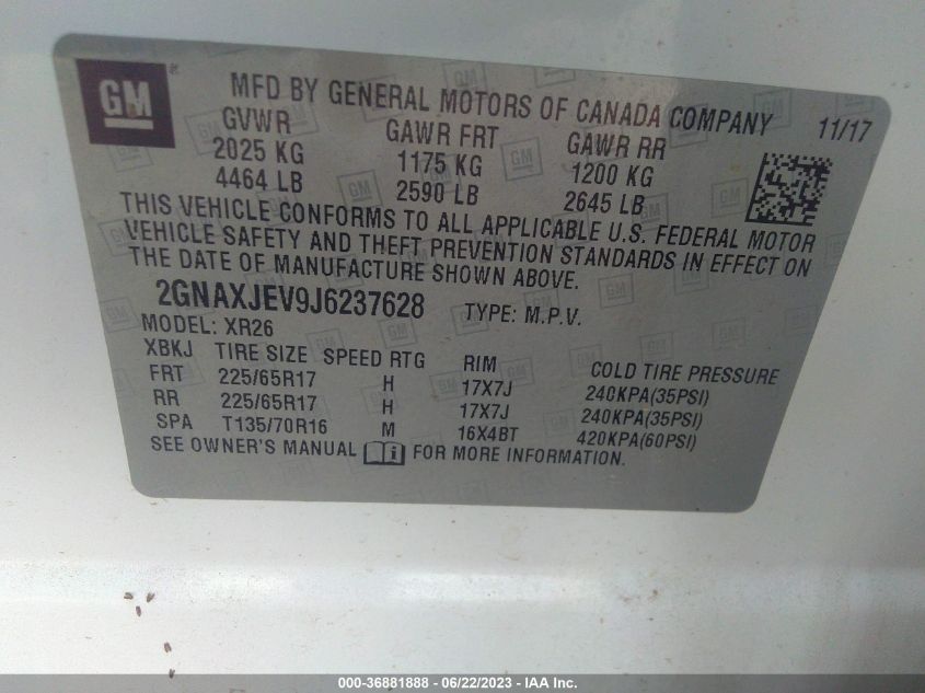 2018 CHEVROLET EQUINOX LT - 2GNAXJEV9J6237628