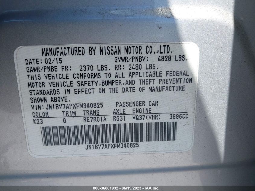 2015 INFINITI Q50 PREMIUM - JN1BV7APXFM340825