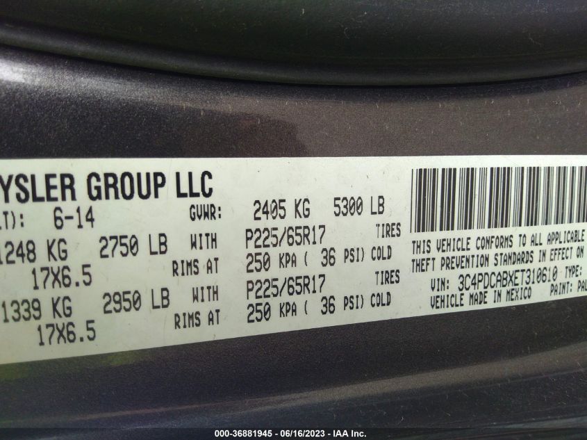 2014 DODGE JOURNEY AMERICAN VALUE PKG - 3C4PDCABXET310610