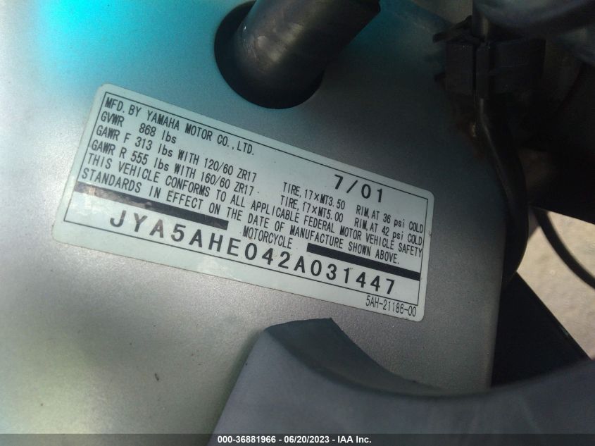 2002 YAMAHA YZF600 R JYA5AHE042A031447