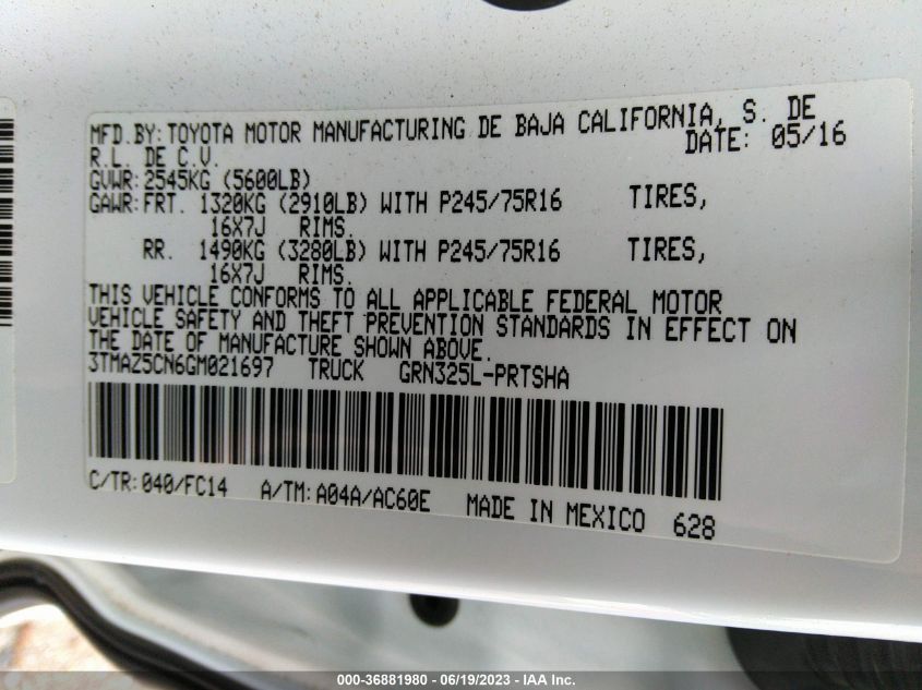 2016 TOYOTA TACOMA SR5/TRD SPORT - 3TMAZ5CN6GM021697