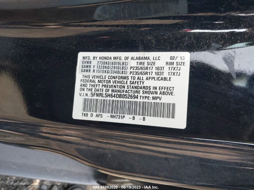 VIN 5FNRL5H64DB052694 2013 HONDA ODYSSEY no.9