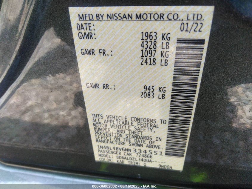 2022 NISSAN ALTIMA 2.5 S - 1N4BL4BV6NN334551