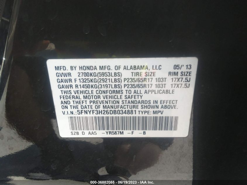2013 HONDA PILOT LX - 5FNYF3H26DB034881
