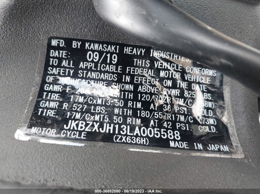 2020 KAWASAKI ZX636 K JKBZXJH13LA005588