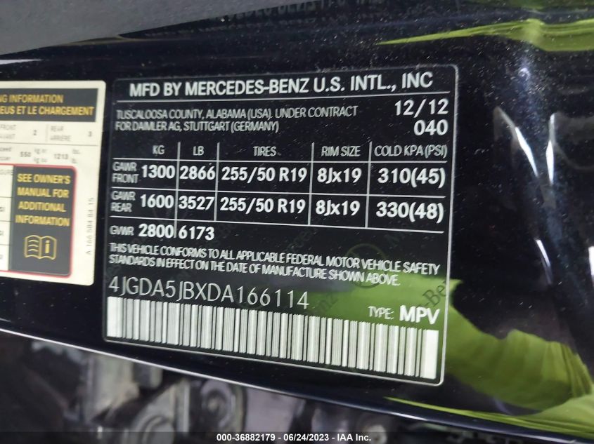 2013 MERCEDES-BENZ M-CLASS ML 350 - 4JGDA5JBXDA166114