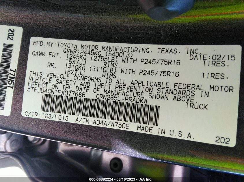2015 TOYOTA TACOMA PRERUNNER - 5TFJU4GN1FX077686