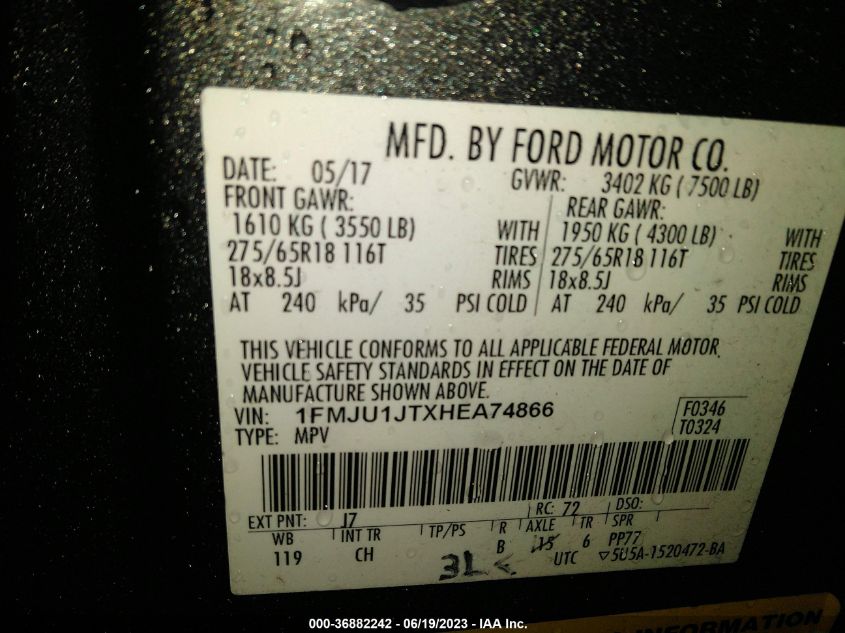 2017 FORD EXPEDITION XLT/KING RANCH - 1FMJU1JTXHEA74866