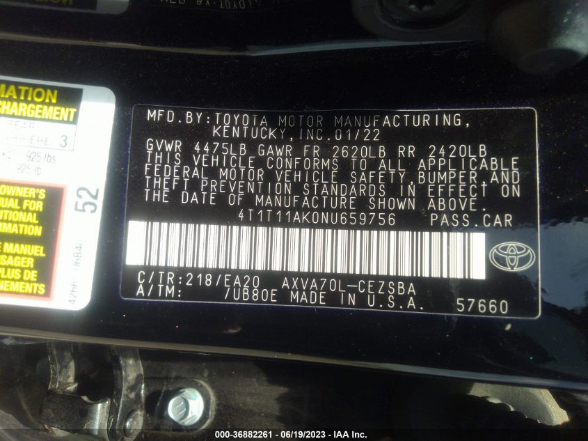 2022 TOYOTA CAMRY SE - 4T1T11AK0NU659756