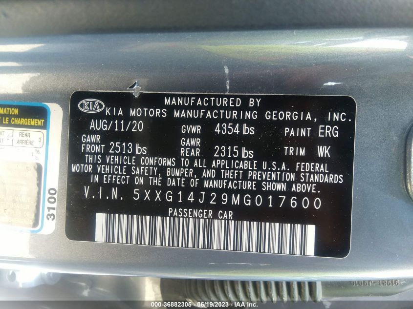 2021 KIA K5 LXS - 5XXG14J29MG017600