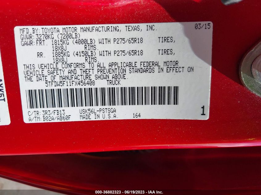 2015 TOYOTA TUNDRA 4WD TRUCK SR5/TRD PRO - 5TFDW5F11FX456408