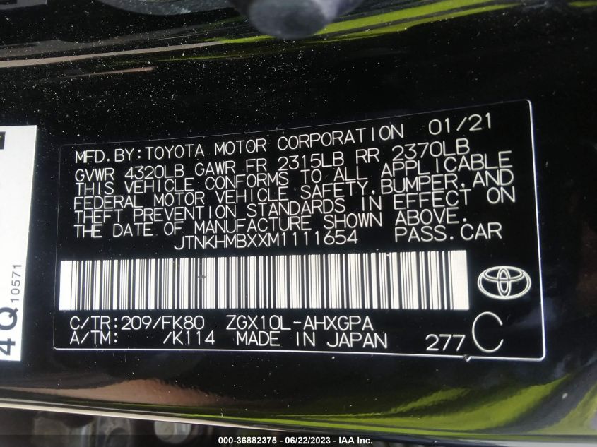 2021 TOYOTA C-HR LE/XLE/LIMITED/NIGHTSHADE - JTNKHMBXXM1111654