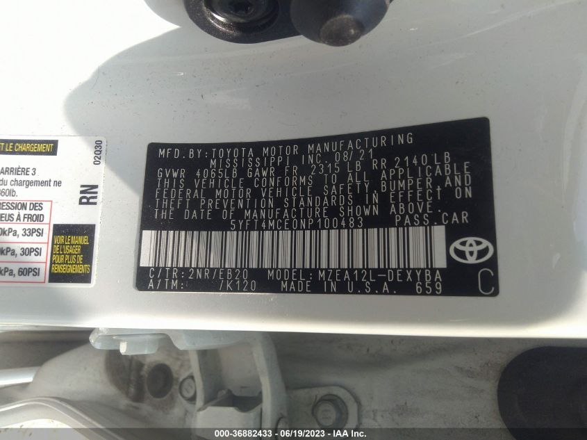 2022 TOYOTA COROLLA XSE/APEX XSE - 5YFT4MCE0NP100483