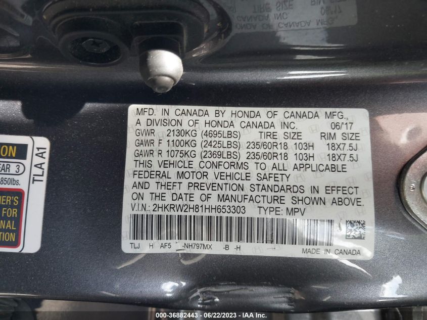 2017 HONDA CR-V EX-L - 2HKRW2H81HH653303