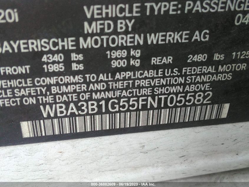 2015 BMW 3 SERIES 320I - WBA3B1G55FNT05582