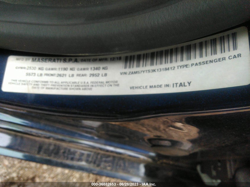 VIN ZAM57YTS3K1318412 2019 MASERATI GHIBLI S Q4 GRANSPORT