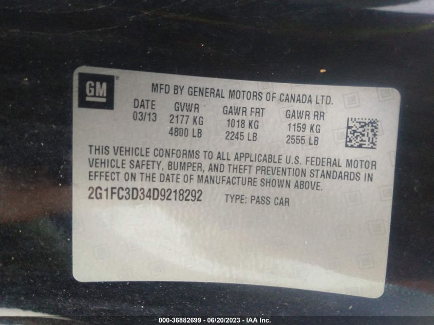 2013 CHEVROLET CAMARO LT - 2G1FC3D34D9218292