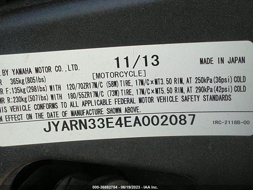 2014 YAMAHA FZ09 JYARN33E4EA002087