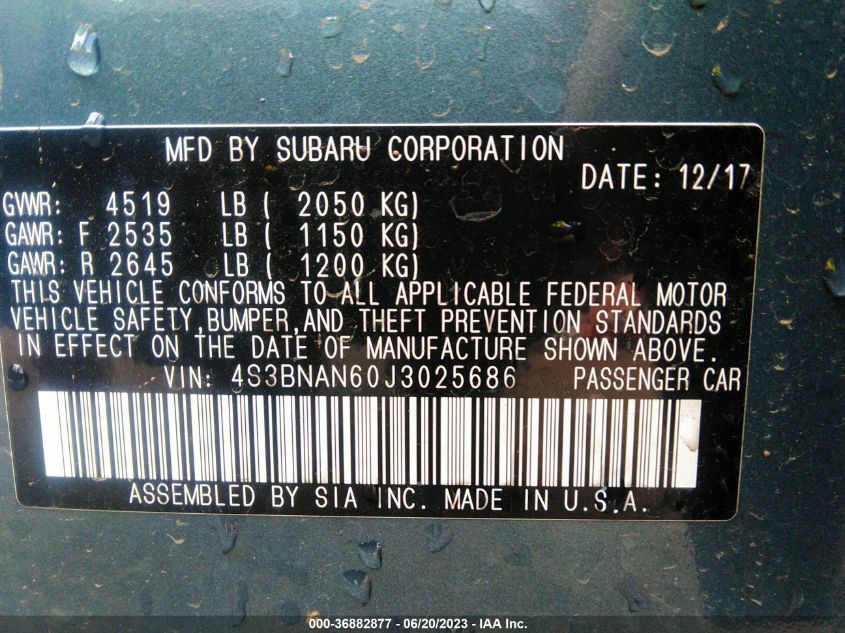 2018 SUBARU LEGACY LIMITED - 4S3BNAN60J3025686