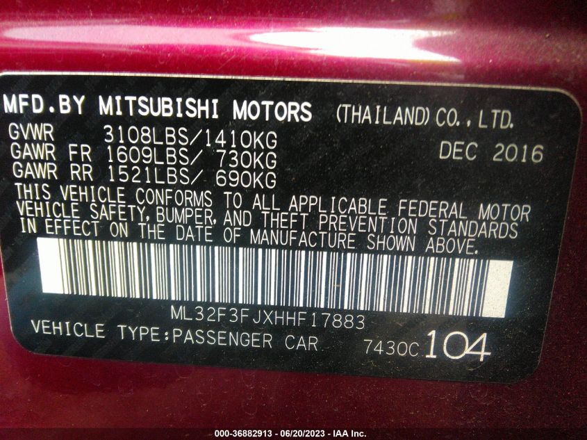 2017 MITSUBISHI MIRAGE G4 ES - ML32F3FJXHHF17883