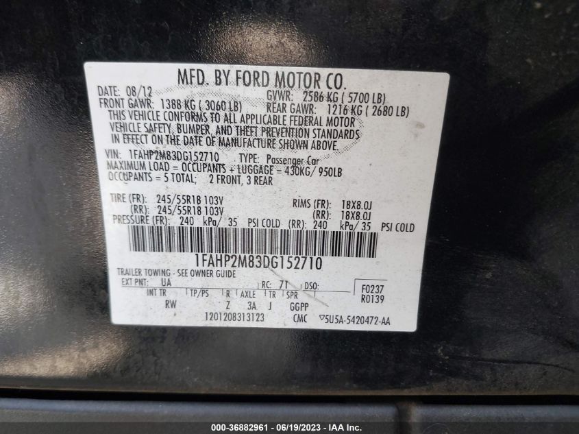 2013 FORD SEDAN POLICE INTERCEPTOR 1FAHP2M83DG152710