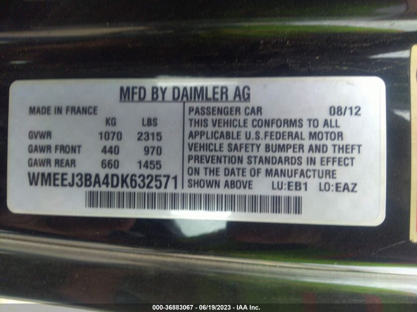 2013 SMART FORTWO PURE/PASSION WMEEJ3BA4DK632571