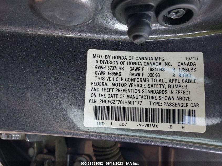 2018 HONDA CIVIC SEDAN EX - 2HGFC2F70JH501177