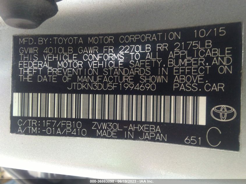 2015 TOYOTA PRIUS FOUR - JTDKN3DU5F1994690