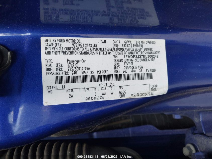 2014 FORD FOCUS TITANIUM - 1FADP3J27EL300242