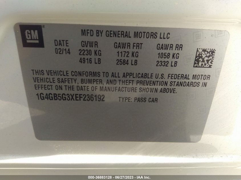 2014 BUICK LACROSSE LEATHER - 1G4GB5G3XEF236192