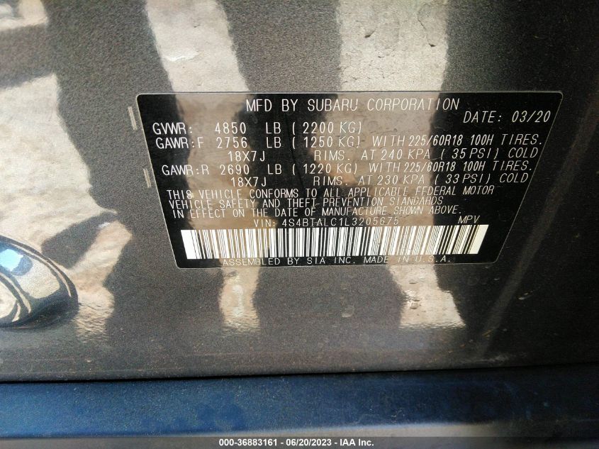 2020 SUBARU OUTBACK LIMITED - 4S4BTALC1L3205675