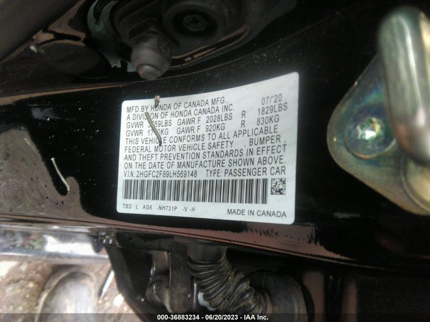 2020 HONDA CIVIC SEDAN SPORT - 2HGFC2F89LH569148
