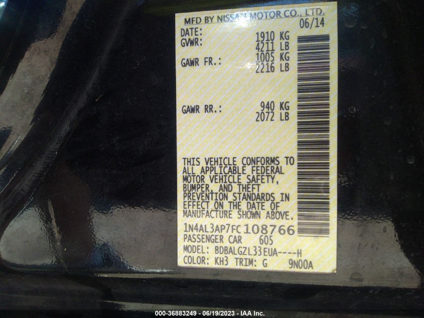 2015 NISSAN ALTIMA 2.5 S - 1N4AL3AP7FC108766