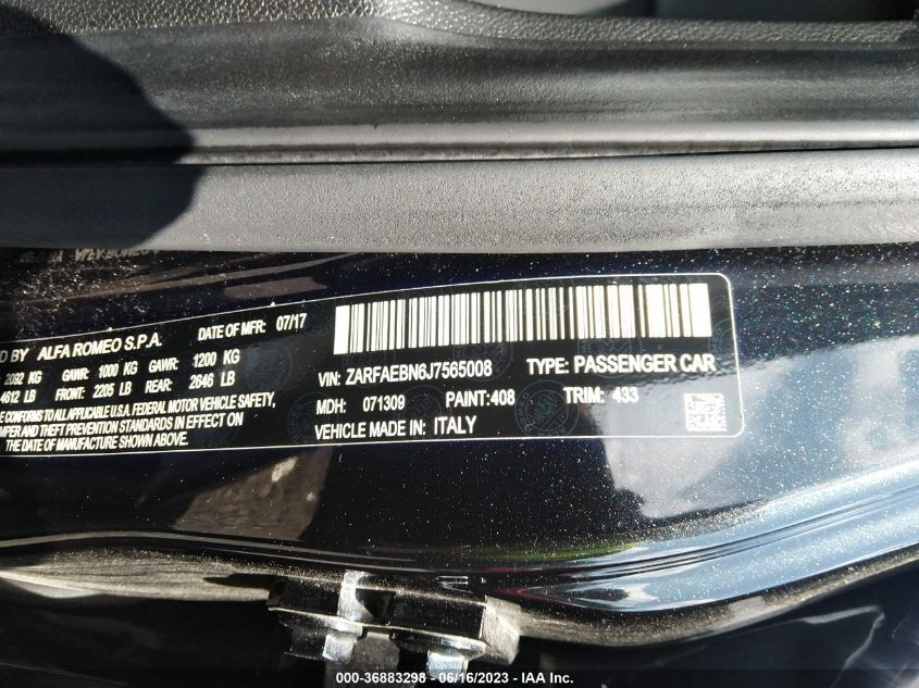 2018 ALFA ROMEO GIULIA - ZARFAEBN6J7565008