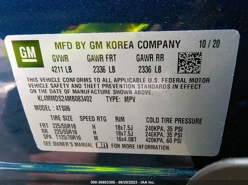 2021 BUICK ENCORE GX SELECT - KL4MMDS24MB083402