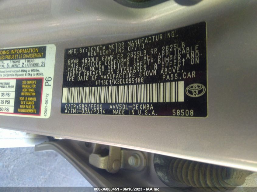 2013 TOYOTA CAMRY HYBRID LE/XLE - 4T1BD1FK3DU095188