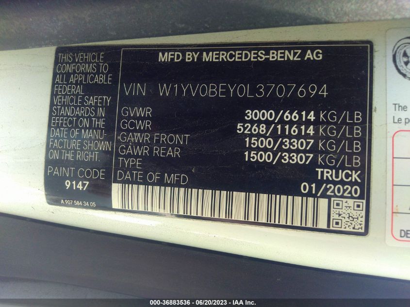 2020 MERCEDES-BENZ METRIS CARGO VAN - W1YV0BEY0L3707694
