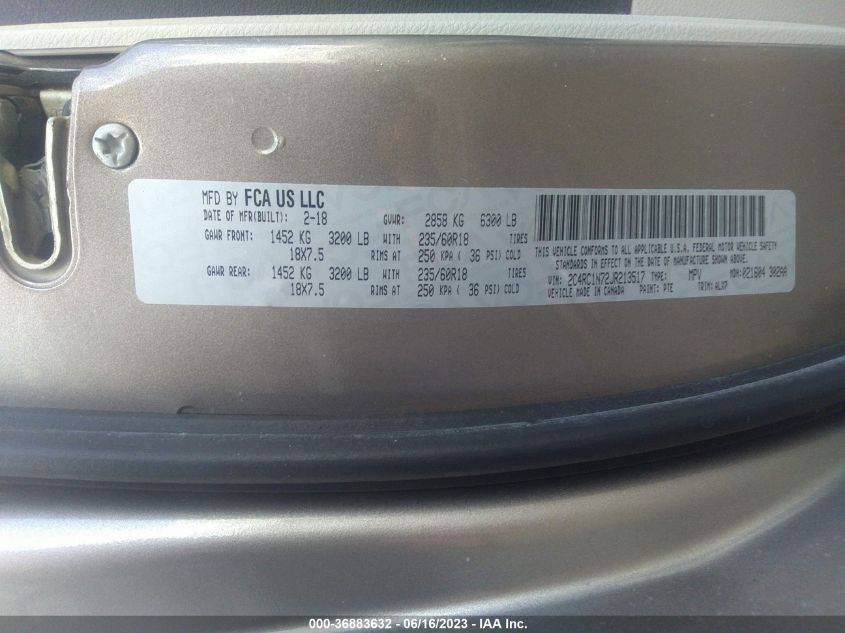 2018 CHRYSLER PACIFICA HYBRID LIMITED - 2C4RC1N72JR213517