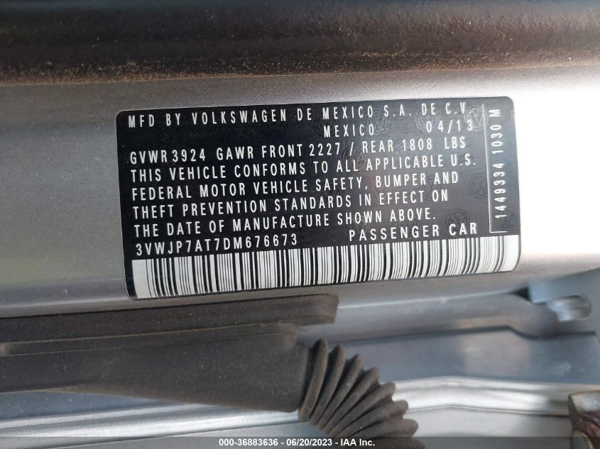 2013 VOLKSWAGEN BEETLE COUPE 2.5L W/SUN - 3VWJP7AT7DM676673