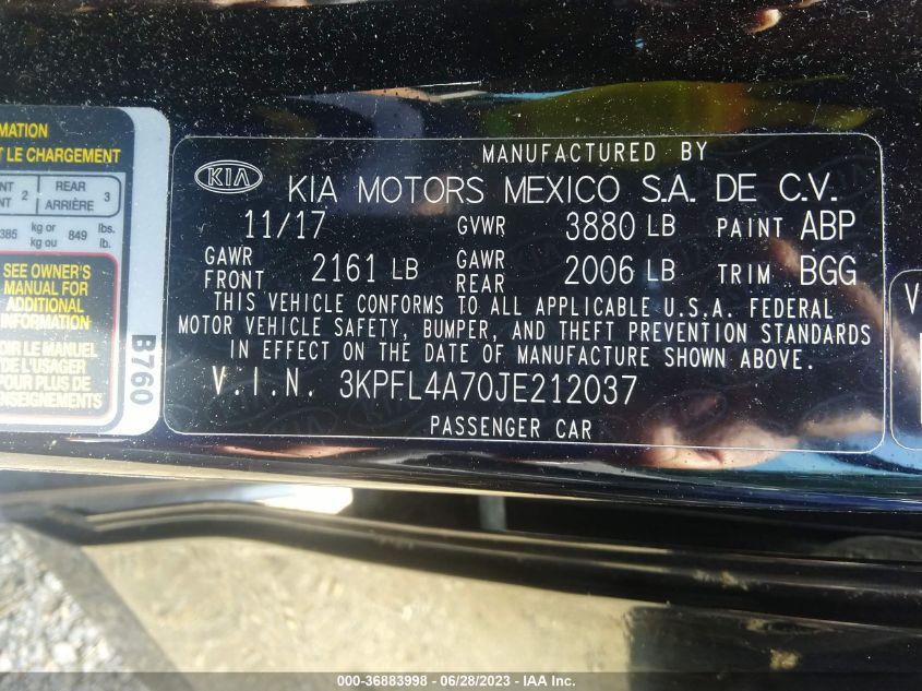 2018 KIA FORTE LX - 3KPFL4A70JE212037