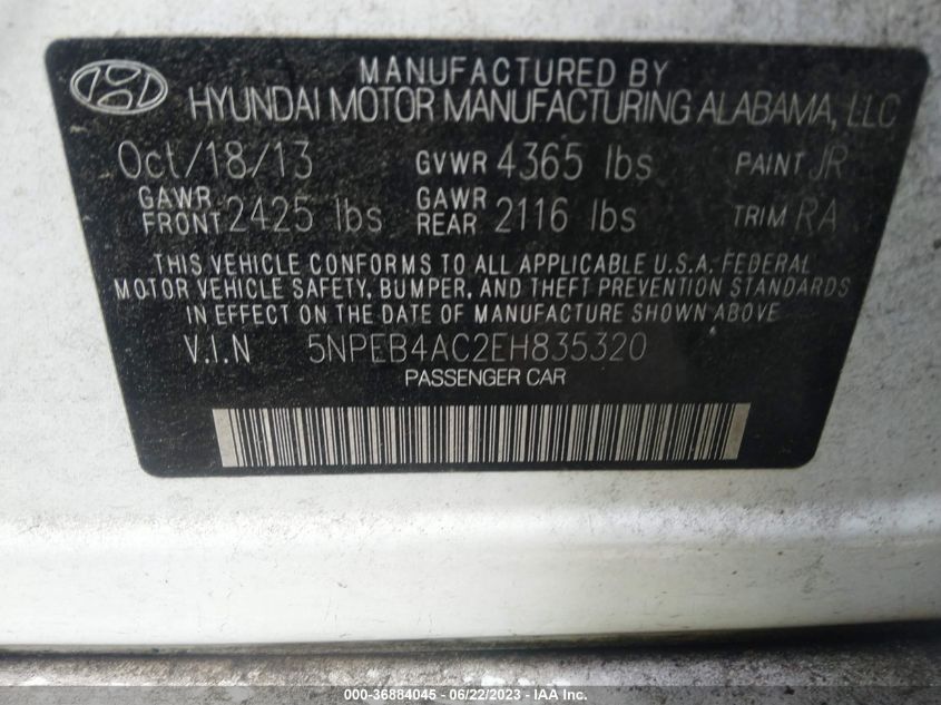 2014 HYUNDAI SONATA GLS - 5NPEB4AC2EH835320